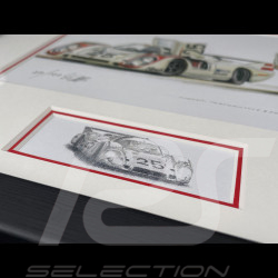 Cadre Porsche 911 type 917 LH n°25 1969 Cadre en Bois Noir avec esquisse 25 x 30 cm - Uli Ehret