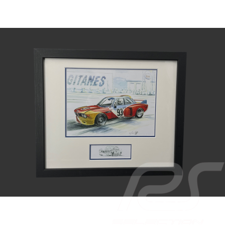 BMW Frame 3.0 CSL "Calder" n°93 1975 Black Wooden Frame with Sketch 25 x 30 cm - Uli Ehret