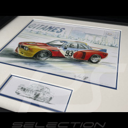 BMW Rahmen 3.0 CSL "Calder" n°93 1975 Schwarzer Holzrahmen mit Skizze 25 x 30 cm - Uli Ehret