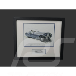 Jaguar Rahmen XK 120 Roadster 1948 Schwarzer Holzrahmen mit Skizze 25 x 30 cm - Uli Ehret