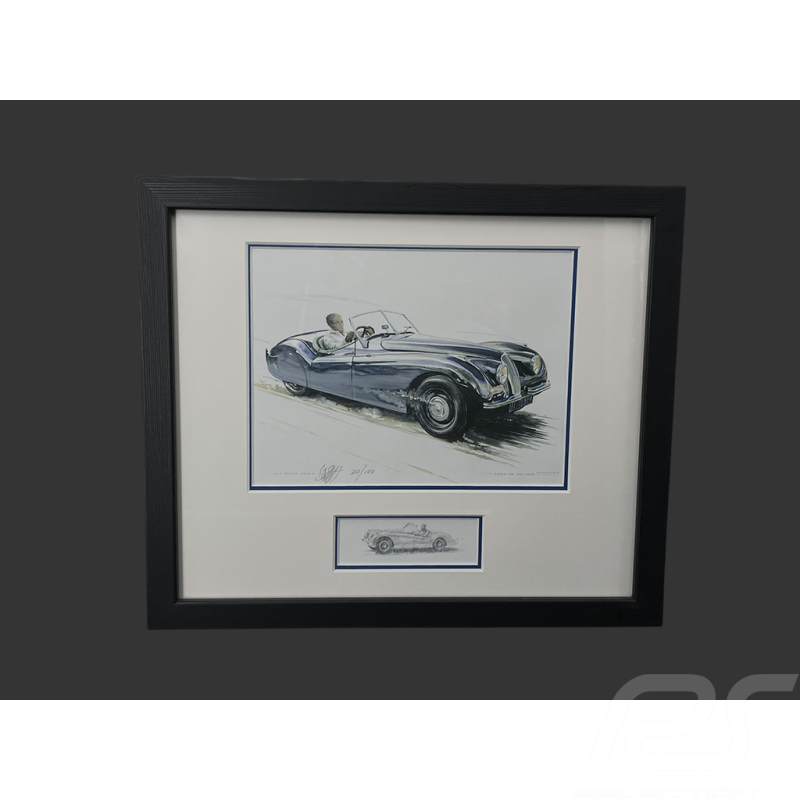 Cadre Jaguar XK 120 Roadster 1948 Cadre en Bois Noir avec esquisse 25 x 30 cm - Uli Ehret