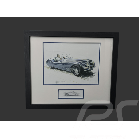 Jaguar Rahmen XK 120 Roadster 1948 Schwarzer Holzrahmen mit Skizze 25 x 30 cm - Uli Ehret