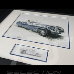 Jaguar Frame XK 120 Roadster 1948 Black Wooden Frame with Sketch 25 x 30 cm - Uli Ehret
