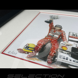Ayrton Senna Rahmen McLaren MP4/4 1988 Schwarzer Holzrahmen mit Skizze 25 x 30 cm - Uli Ehret