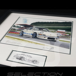 Porsche 911 Rahmen Carrera RS 2.7 1972 Schwarzer Holzrahmen mit Skizze 25 x 30 cm - Uli Ehret
