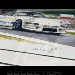 Porsche 911 Rahmen Carrera RS 2.7 1972 Schwarzer Holzrahmen mit Skizze 25 x 30 cm - Uli Ehret