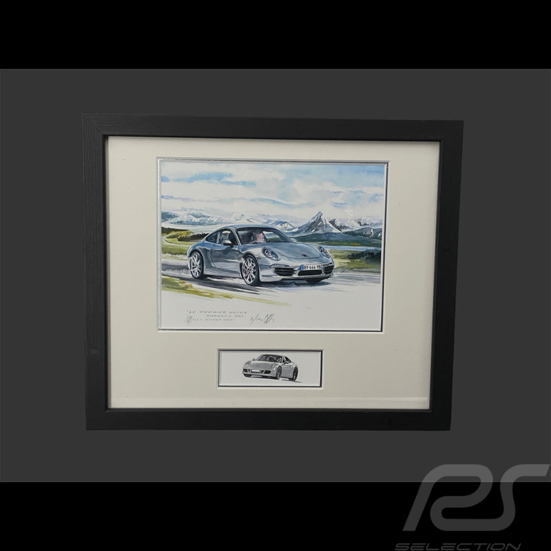 Porsche 911 Frame type 991 2011 Black Wooden Frame with Sketch 25 x 30 cm - Uli Ehret