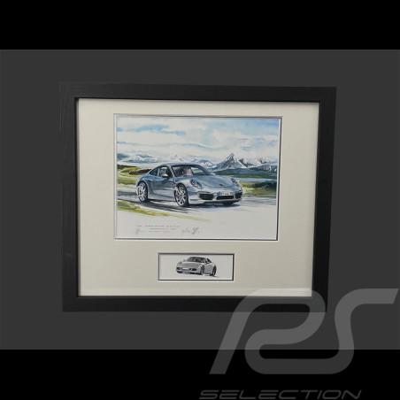 Cadre Porsche 911 type 991 2011 Cadre en Bois Noir avec esquisse 25 x 30 cm - Uli Ehret