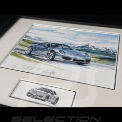 Cadre Porsche 911 type 991 2011 Cadre en Bois Noir avec esquisse 25 x 30 cm - Uli Ehret
