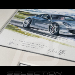 Porsche 911 Rahmen Typ 991 2011 Schwarzer Holzrahmen mit Skizze 25 x 30 cm - Uli Ehret