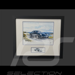 Porsche 911 Rahmen typ 997 Carrera 2004 / typ 991 Targa 2014 Schwarzer Holzrahmen mit Skizze 25 x 30 cm - Uli Ehret