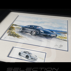 Porsche 911 Frame type 997 Carrera 2004 / 911 type 991 Targa 2014 Black Wooden Frame with Sketch 25 x 30 cm - Uli Ehret