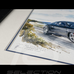 Porsche 911 Rahmen typ 997 Carrera 2004 / typ 991 Targa 2014 Schwarzer Holzrahmen mit Skizze 25 x 30 cm - Uli Ehret