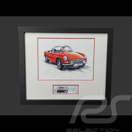 MG-B Rahmen Cabriolet 1962 Schwarzer Holzrahmen mit Skizze 25 x 30 cm - Uli Ehret