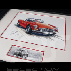 Cadre MG-B Cabriolet 1962 Cadre en Bois Noir avec esquisse 25 x 30 cm - Uli Ehret