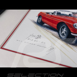 Cadre MG-B Cabriolet 1962 Cadre en Bois Noir avec esquisse 25 x 30 cm - Uli Ehret