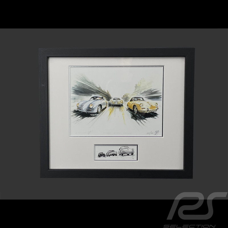 Porsche Frame 356 1955 Black Wooden Frame with Sketch 25 x 30 cm - Uli Ehret