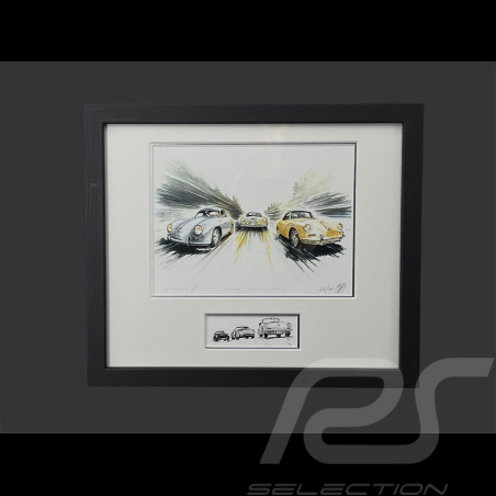 Porsche Rahmen 356 1955 Schwarzer Holzrahmen mit Skizze 25 x 30 cm - Uli Ehret