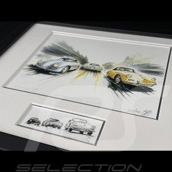 Porsche Rahmen 356 1955 Schwarzer Holzrahmen mit Skizze 25 x 30 cm - Uli Ehret
