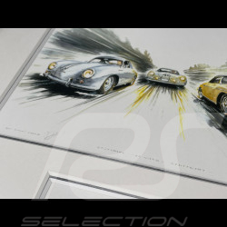 Porsche Rahmen 356 1955 Schwarzer Holzrahmen mit Skizze 25 x 30 cm - Uli Ehret