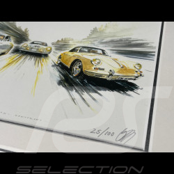 Porsche Frame 356 1955 Black Wooden Frame with Sketch 25 x 30 cm - Uli Ehret