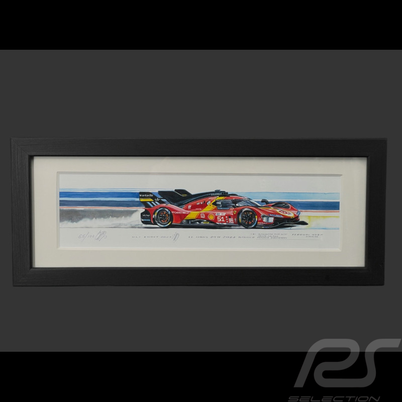 Cadre Ferrari 499P n° 51 Vainqueur 24h Le Mans 2023 Cadre en Bois Noir 38 x 15 cm - Uli Ehret