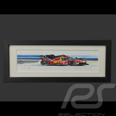 Ferrari 499P n° 51 Winner 24h Le Mans 2023 Black Wooden Frame 38 x 15 cm - Uli Ehret