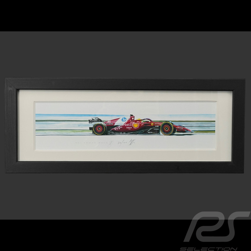 Ferrari SF-25 n° 44 Lewis Hamilton F1 Schwarzer Holzrahmen 38 x 15 cm – Uli Ehret