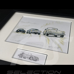 Cadre Porsche 356 C / 904 / 356 A Coupé 1963 Cadre en Bois Noir avec esquisse 25 x 30 cm - Uli Ehret