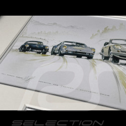 Cadre Porsche 356 C / 904 / 356 A Coupé 1963 Cadre en Bois Noir avec esquisse 25 x 30 cm - Uli Ehret