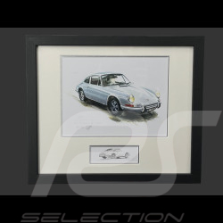Porsche Rahmen 911 Coupe 1964 Schwarzer Holzrahmen mit Skizze 25 x 30 cm - Uli Ehret