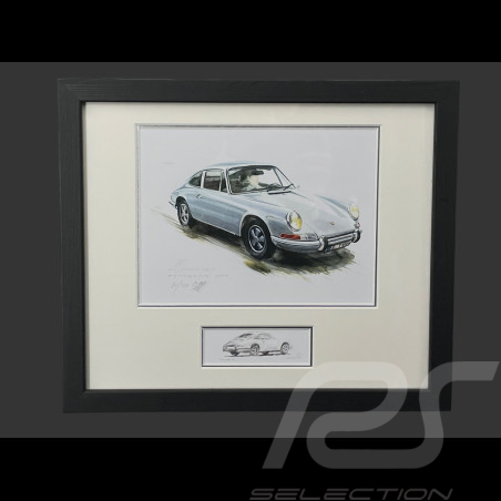 Cadre Porsche 911 Coupe 1964 Cadre en Bois Noir avec esquisse 25 x 30 cm - Uli Ehret