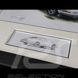 Porsche Rahmen 911 Coupe 1964 Schwarzer Holzrahmen mit Skizze 25 x 30 cm - Uli Ehret