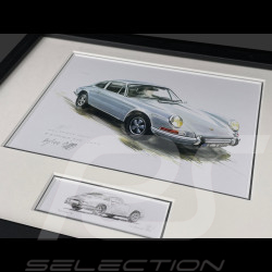 Porsche Frame 911 Coupe 1964 Black Wooden Frame with Sketch 25 x 30 cm - Uli Ehret