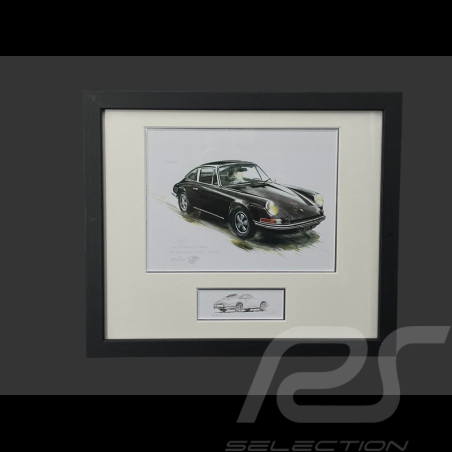 Cadre Porsche 911 Coupe 1964 Cadre en Bois Noir avec esquisse 25 x 30 cm - Uli Ehret
