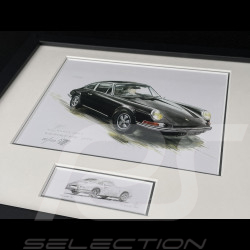 Porsche Frame 911 Coupe 1964 Black Wooden Frame with Sketch 25 x 30 cm - Uli Ehret