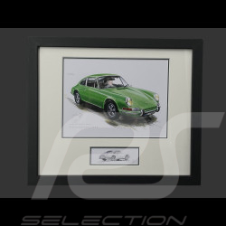 Cadre Porsche 911 Coupe 1964 Cadre en Bois Noir avec esquisse 25 x 30 cm - Uli Ehret