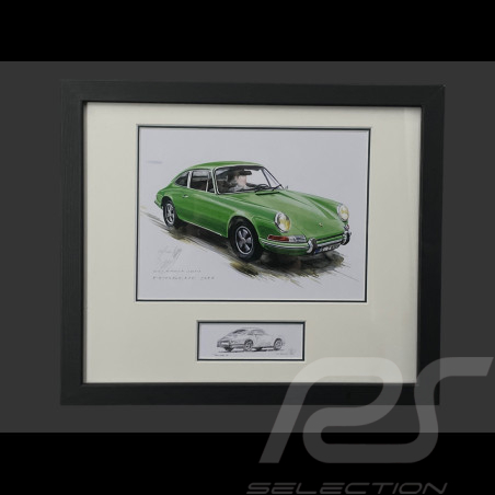 Porsche Rahmen 911 Coupe 1964 Schwarzer Holzrahmen mit Skizze 25 x 30 cm - Uli Ehret