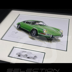 Porsche Frame 911 Coupe 1964 Black Wooden Frame with Sketch 25 x 30 cm - Uli Ehret