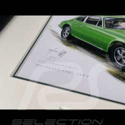 Cadre Porsche 911 Coupe 1964 Cadre en Bois Noir avec esquisse 25 x 30 cm - Uli Ehret