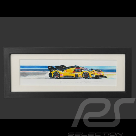 Ferrari Rahmen 499P n° 83 24h Le Mans 2025 Schwarzer Holzrahmen 38 x 15 cm - Uli Ehret