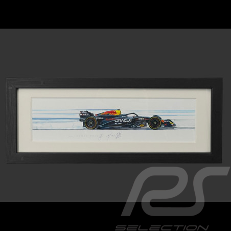Red Bull Frame RB20 Max Verstappen 2024 Black Wooden Frame 38 x 15 cm - Uli Ehret