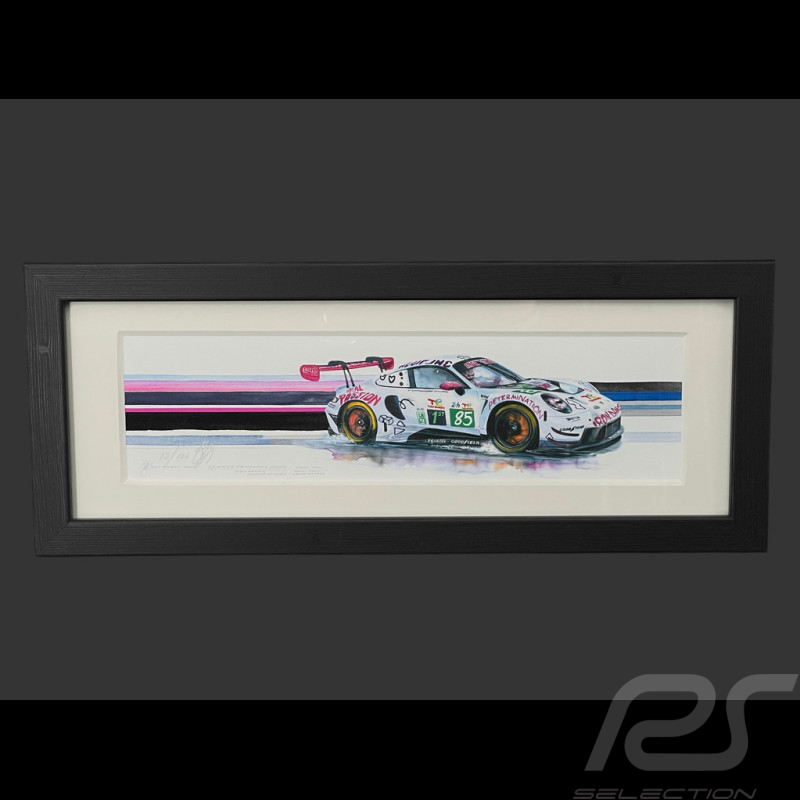 Porsche Rahmen 911 RSR Typ 991 n° 85 Iron Dames 24h Le Mans 2025 Schwarzer Holzrahmen 38 x 15 cm - Uli Ehret