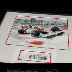 Ayrton Senna Frame McLaren MP4/4 n° 12 GP Monaco 1988 F1 Black Wooden Frame with Sketch  25 x 30 cm - Uli Ehret