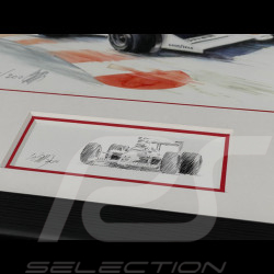Cadre Ayrton Senna McLaren MP4/4 n° 12 GP Monaco 1988 F1 Cadre en Bois Noir avec esquisse 25 x 30 cm - Uli Ehret