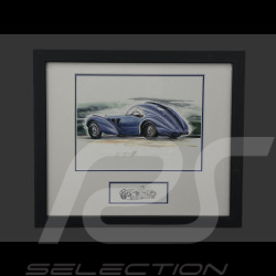 Bugatti Rahmen Type 57SC Atlantic 1936 Schwarzer Holzrahmen mit Skizze 25 x 30 cm - Uli Ehret
