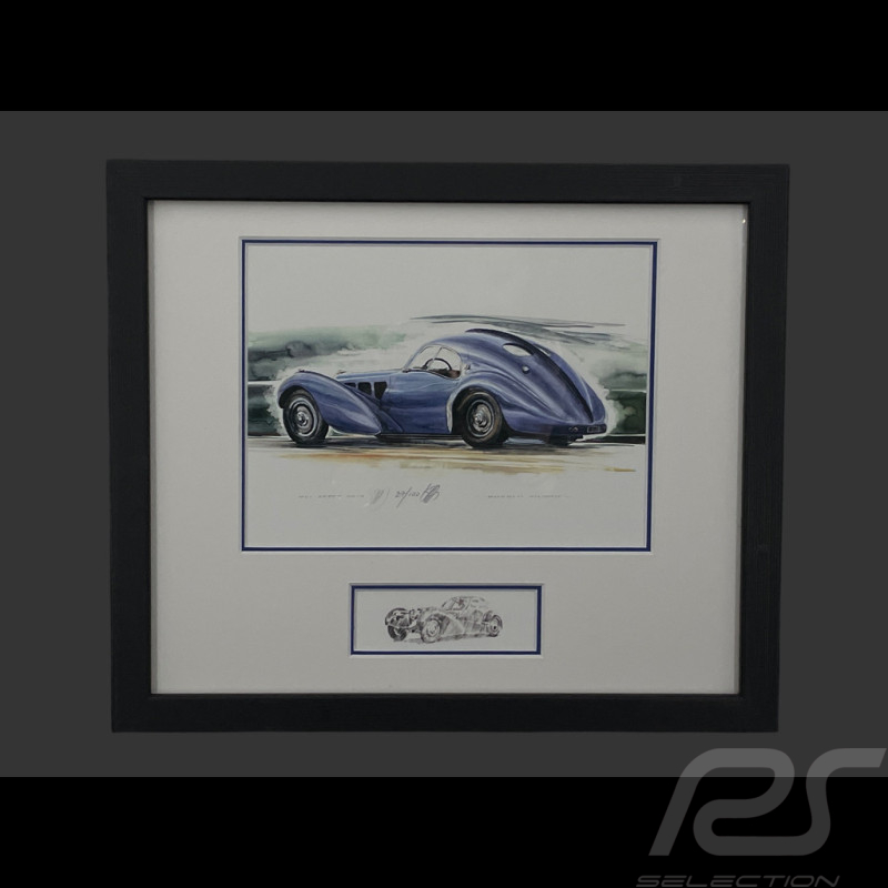 Bugatti Frame Type 57SC Atlantic 1936 Black Wooden Frame with Sketch 25 x 30 cm - Uli Ehret