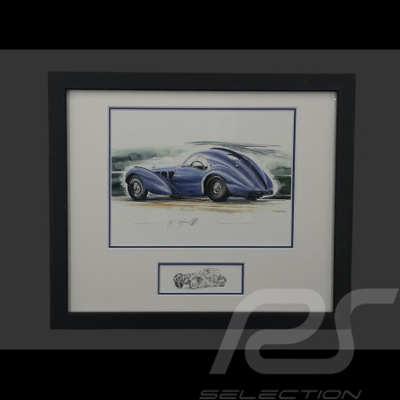 Bugatti Frame Type 57SC Atlantic 1936 Black Wooden Frame with Sketch 25 x 30 cm - Uli Ehret