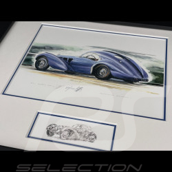 Bugatti Frame Type 57SC Atlantic 1936 Black Wooden Frame with Sketch 25 x 30 cm - Uli Ehret