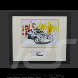Porsche Rahmen 550A Coupé n° 25 24h Le Mans 1956 Schwarzer Holzrahmen mit Skizze 25 x 30 cm - Uli Ehret